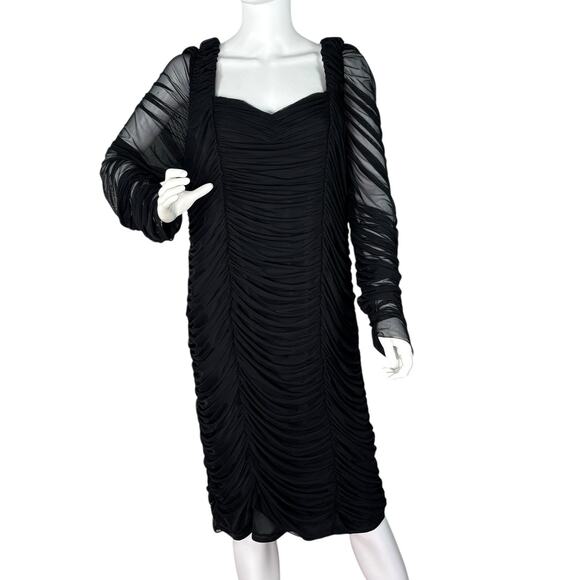 Fashion Nova Dresses & Skirts - FASHION NOVA Sheath Dress Bodycon Mesh Long Sleeve Ruched Goth Vamp Black Sz 3X